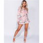 Short womens jumpsuit summer playsuit with flowers pink