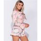 Short womens jumpsuit summer playsuit with flowers pink