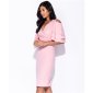 Knee-length dress with wrap front and flounced sleeves pink