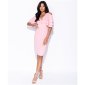 Knee-length dress with wrap front and flounced sleeves pink
