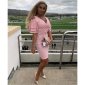 Knee-length dress with wrap front and flounced sleeves pink