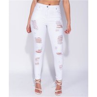 Womens skinny jeans high waist destroyed look white