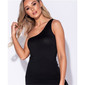 Sexy One-Shoulder Bodycon Minikleid Rippstrick Schwarz