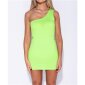 Sexy one-shoulder minidress rib-knitted bodycon fit neon green