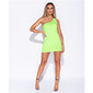 Sexy one-shoulder minidress rib-knitted bodycon fit neon green