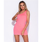 Sexy One-Shoulder Bodycon Minikleid Rippstrick Neon Pink