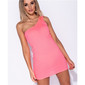 Sexy One-Shoulder Bodycon Minikleid Rippstrick Neon Pink