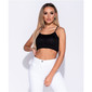 Bauchfreies Damen Spaghettiträger-Top Rippstrick Schwarz
