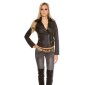 Damen Biker-Jacke aus Lederimitat mit Kunstfell Schwarz