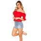 Sexy Damen Off-Shoulder Shirt Kurzarm Latina-Style Rot