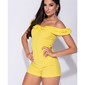 Sexy Damen Off-Shoulder Overall kurz mit Rüschen Gelb