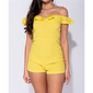 Sexy Damen Off-Shoulder Overall kurz mit Rüschen Gelb