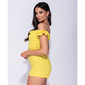 Sexy Damen Off-Shoulder Overall kurz mit Rüschen Gelb