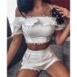 Sexy Damen Zweiteiler Sommer Crop Top und Shorts Weiß