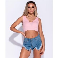 Sexy bauchfreies Damen Träger-Top Rippstrick Rosa