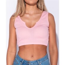 Sexy womens strappy crop top rib-knitted pink