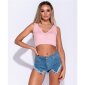 Sexy womens strappy crop top rib-knitted pink