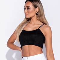 Sexy strappy crop top rib-knitted black UK 6 (XXS)
