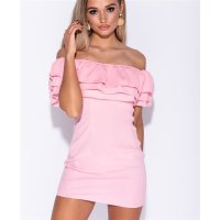 Bodycon minidress with flounce top in Carmen style pink UK 10 (S)