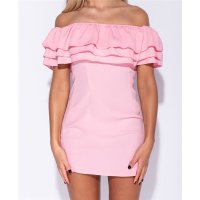 Bodycon minidress with flounce top in Carmen style pink UK 12 (M)