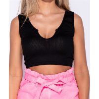 Sexy womens strappy crop top rib-knitted black UK 10 (S)