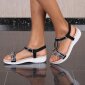 Flache Damen Sandalen atmungsaktiv mit Strass Schwarz