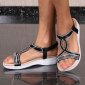 Flache Damen Sandalen atmungsaktiv mit Strass Schwarz