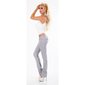 Trendy womens low-rise jeans with thick white stitching grey