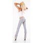 Trendy womens low-rise jeans with thick white stitching grey