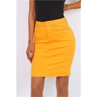 Skinny womens jeans skirt with skirt slit mustard