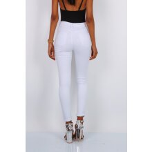 Skinny Damen Stretch Röhrenjeans mit Knopfleiste Weiß