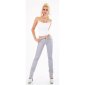 Trendy womens low-rise jeans with thick white stitching grey UK 10 (S)