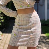 Checked womens miniskirt in bouclé look beige