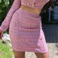 Checked womens miniskirt in bouclé look pink