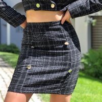 Checked womens miniskirt in bouclé look black