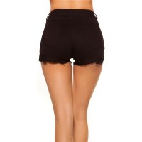 Sexy Damen High Waist Jeans Hotpants mit Spitze Schwarz