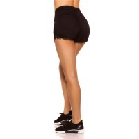 Sexy Damen High Waist Jeans Hotpants mit Spitze Schwarz