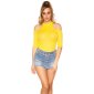 Rib-knitted womens cold shoulder shirt half-length yellow