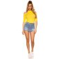 Rib-knitted womens cold shoulder shirt half-length yellow
