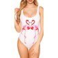 Damen Push-Up Badeanzug mit Flamingo Print Beachwear Weiß 34 (XS)