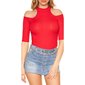 Süßes Damen Halbarm Cold-Shoulder Shirt Rippstrick Rot Einheitsgröße (34, 36, 38)