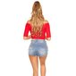 Süßes Damen Halbarm Cold-Shoulder Shirt Rippstrick Rot Einheitsgröße (34, 36, 38)