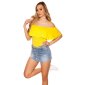 Elegant womens off-shoulder shirt with flounce yellow