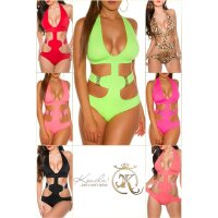 Sexy womens halterneck monokini beachwear neon-coral
