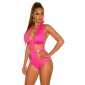 Sexy Damen Neckholder Monokini Beachwear Neon Pink