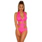 Sexy Damen Neckholder Monokini Beachwear Neon Pink
