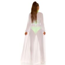 Damen Strand Kimono lang aus Chiffon Strandkleid Weiß