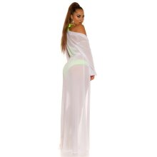 Damen Strand Kimono lang aus Chiffon Strandkleid Weiß