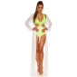 Damen Strand Kimono lang aus Chiffon Strandkleid Weiß