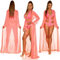 Womens chiffon beach kimono long beach dress neon-coral